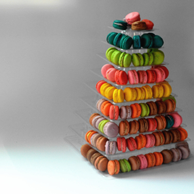 New style Black 9 tiers plastic macaron Square piramide macarons tower patented customizable Macaron packaging with low price