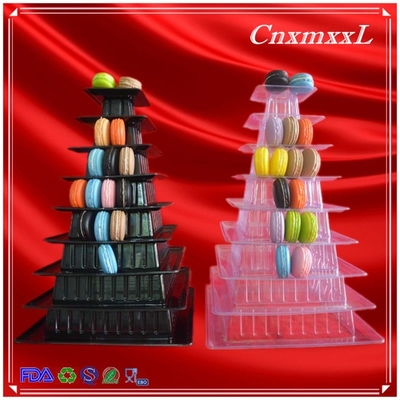 New style Black 9 tiers plastic macaron Square piramide macarons tower patented customizable Macaron packaging with low price