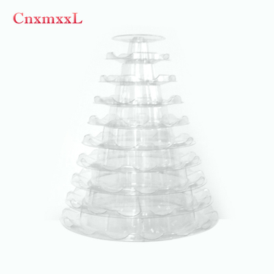 Plastic clear 10 tier macaron tower stand macaron display stand tower holder with base for best party decoration