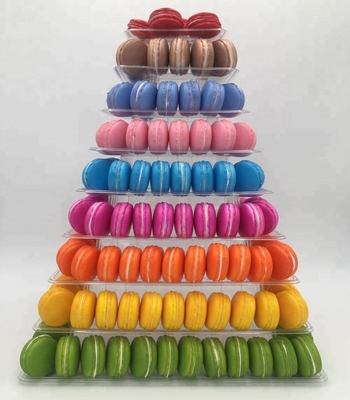 9 Poziom Plastykowy kwadratowy wyświetlacz stoiska Macaron Tower dla francuskich opakowań do jedzenia