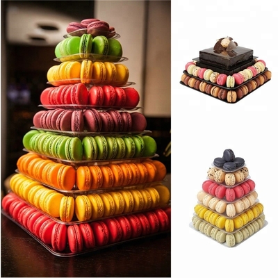 9 Poziom Plastykowy kwadratowy wyświetlacz stoiska Macaron Tower dla francuskich opakowań do jedzenia