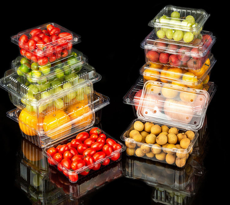 Customized disposable fresh fruit cutting box with transparent lid and compartmentalized fruit packaging box made of PET fruit plastic packing box
